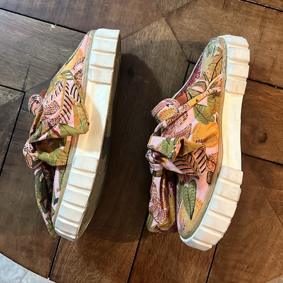 Farm rio slides sneakers slip on Brazil art floral bow tie flats - Picture 4 of 8